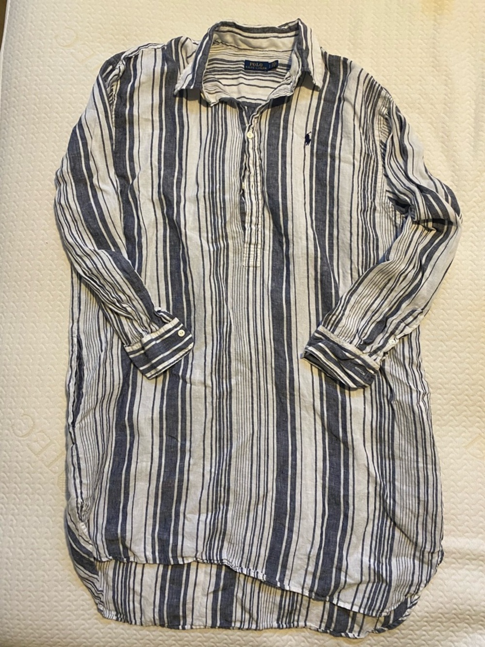 Polo Ralph Lauren Striped Linen Shirt Dress or Cover Up- Navy & White, Sz Large